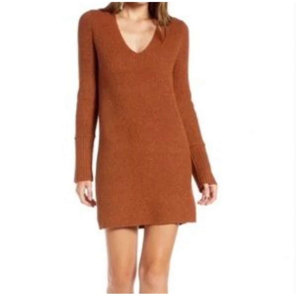 Something Navy New‎ V-Neck Long Sleeve Sweater Dress Rust XS